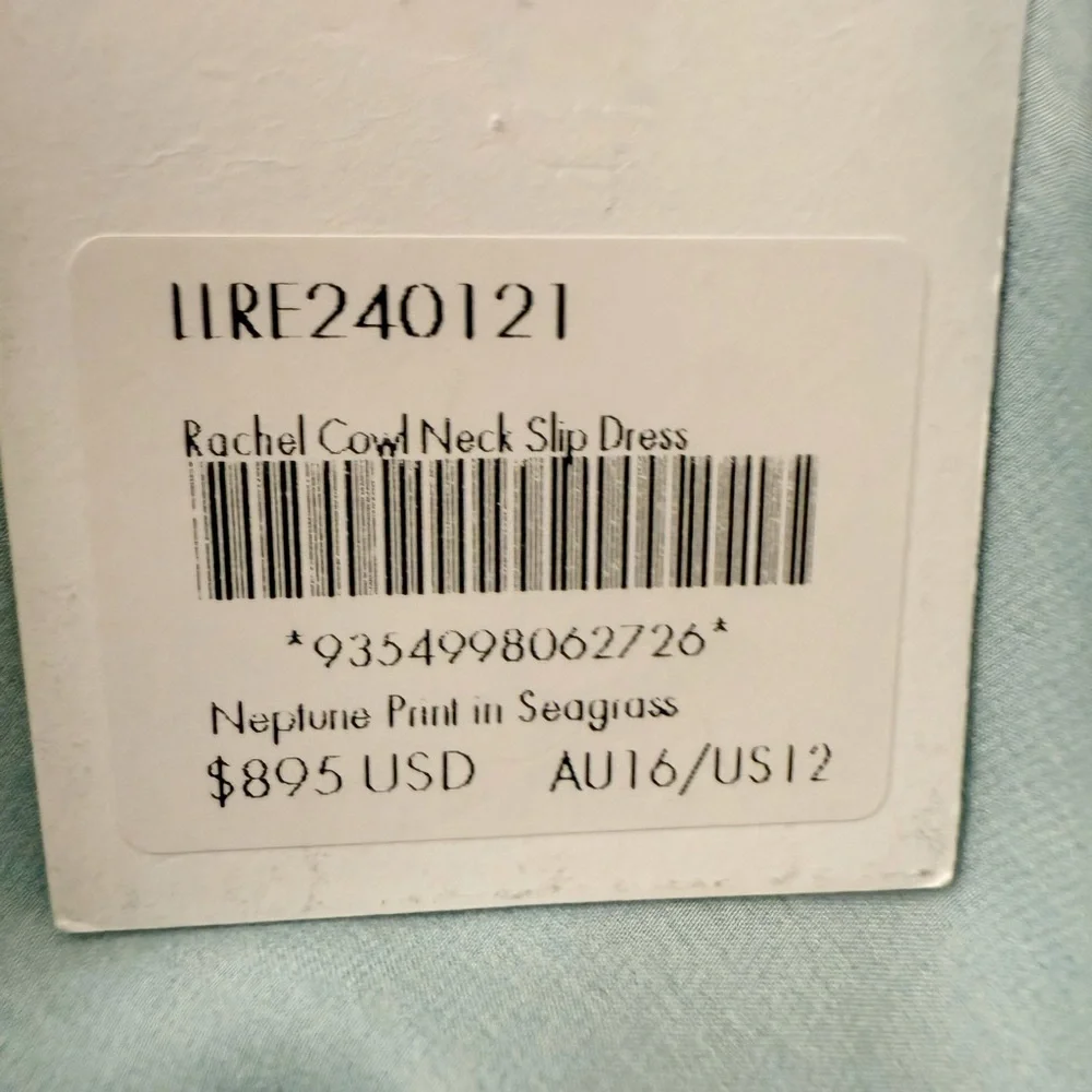 NWT Leo Lin Rachel Cowl Neck Silk Slip Dress Neptune Print in Sea Grass Size 12 - Picture 14 of 16